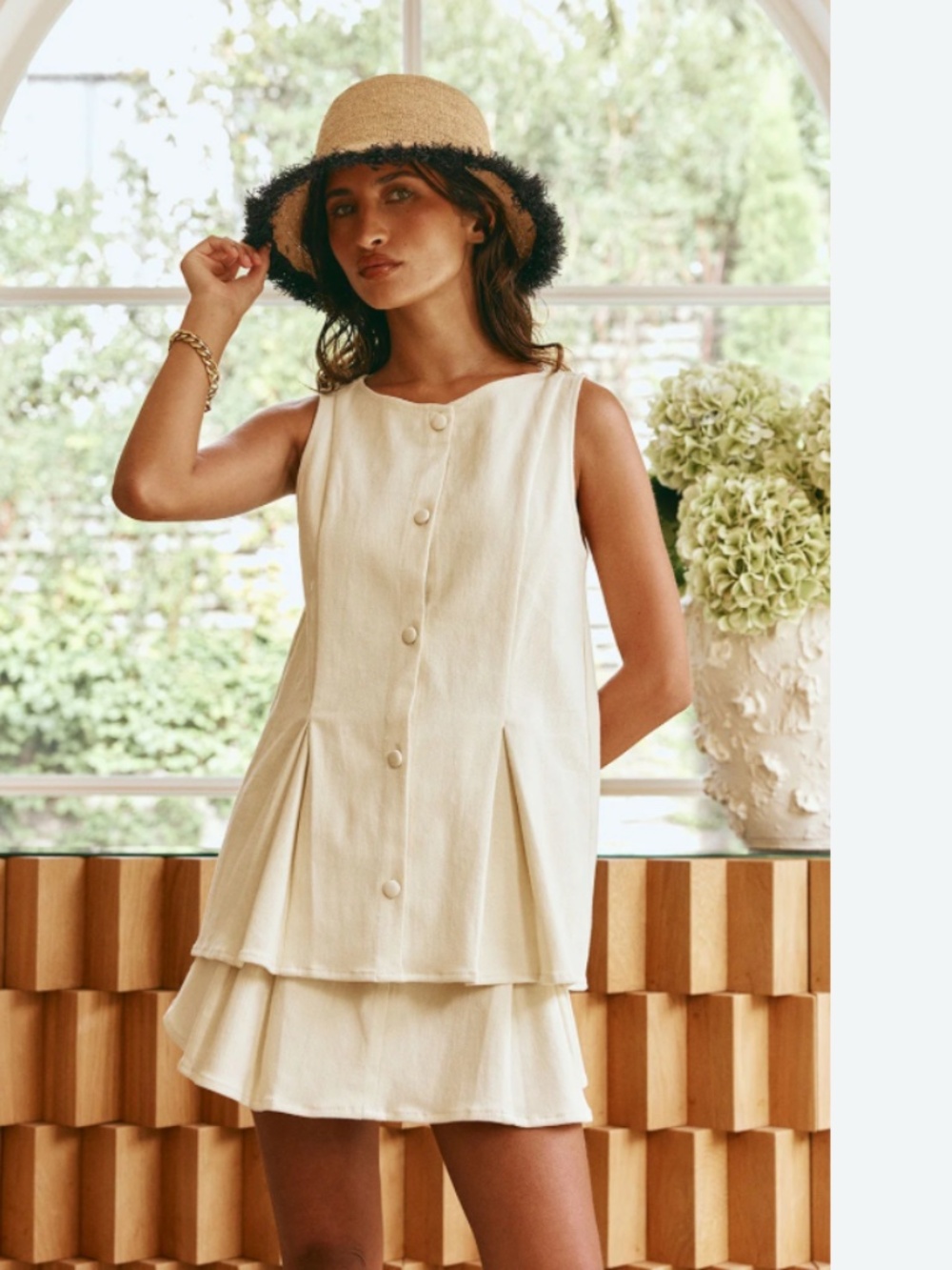 SABO Mari Top Cream Button Front Sleeveless Peplum XS NWT